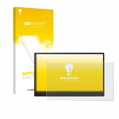 Parte frontale di una confezione del prodotto con il logo del marchio upscreen. Accanto è raffigurato il dispositivo ASUS ZenS