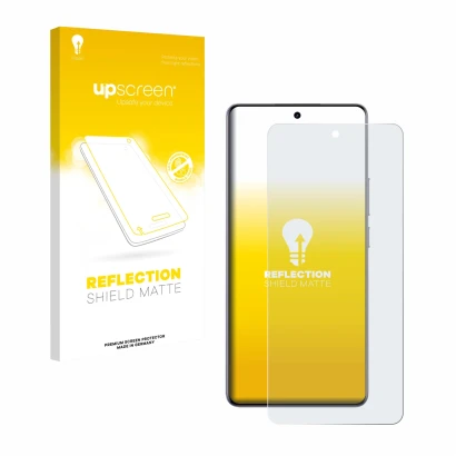 Parte frontale di una confezione del prodotto con il logo del marchio upscreen. Accanto è raffigurato il dispositivo realme 15
