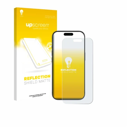 Parte frontale di una confezione del prodotto con il logo del marchio upscreen. Accanto è raffigurato il dispositivo Apple iPh