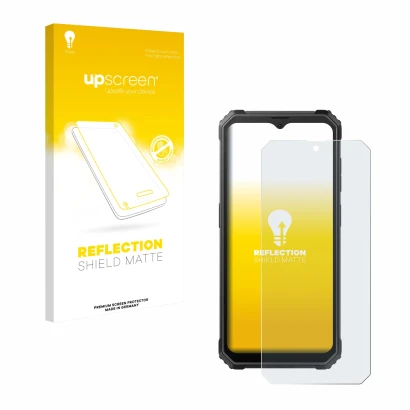 Parte frontale di una confezione del prodotto con il logo del marchio upscreen. Accanto è raffigurato il dispositivo Blackview