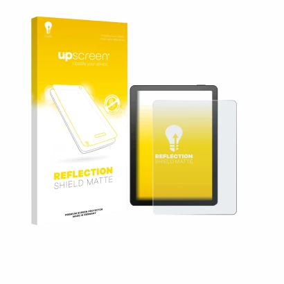 Parte frontale di una confezione del prodotto con il logo del marchio upscreen. Accanto è raffigurato il dispositivo Bigme B6