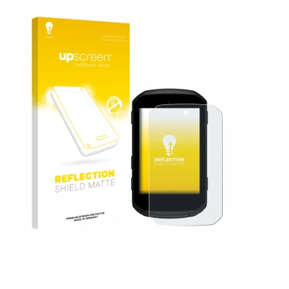 Parte frontale di una confezione del prodotto con il logo del marchio upscreen. Accanto è raffigurato il dispositivo Garmin Ed