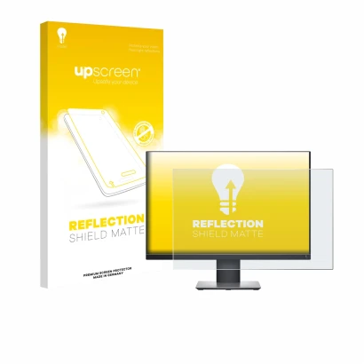 Parte frontale di una confezione del prodotto con il logo del marchio upscreen. Accanto è raffigurato il dispositivo Dell Prof