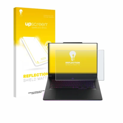 Parte frontale di una confezione del prodotto con il logo del marchio upscreen. Accanto è raffigurato il dispositivo Lenovo Le