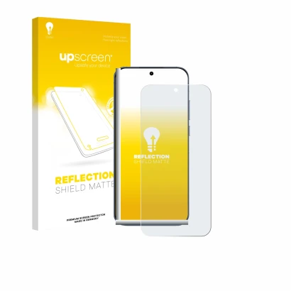 Parte frontale di una confezione del prodotto con il logo del marchio upscreen. Accanto è raffigurato il dispositivo realme GT