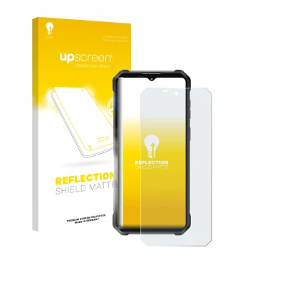 Parte frontale di una confezione del prodotto con il logo del marchio upscreen. Accanto è raffigurato il dispositivo Oukitel W