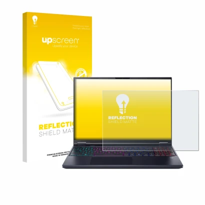 Parte frontale di una confezione del prodotto con il logo del marchio upscreen. Accanto è raffigurato il dispositivo Acer Pred