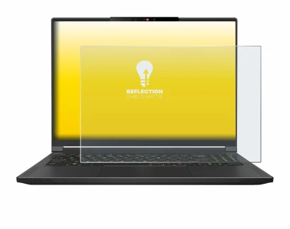 Immagine del dispositivo MSI Stealth A16 AI+ con un'ampia varietà di protezioni per lo schermo.