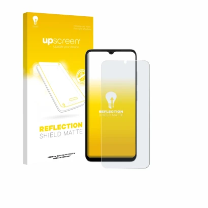 Parte frontale di una confezione del prodotto con il logo del marchio upscreen. Accanto è raffigurato il dispositivo Doogee No