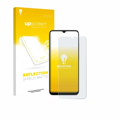 Parte frontale di una confezione del prodotto con il logo del marchio upscreen. Accanto è raffigurato il dispositivo Doogee No