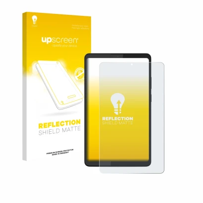 Parte frontale di una confezione del prodotto con il logo del marchio upscreen. Accanto è raffigurato il dispositivo Lenovo Ta