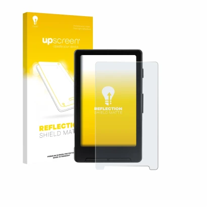 Parte frontale di una confezione del prodotto con il logo del marchio upscreen. Accanto è raffigurato il dispositivo Xteink X4