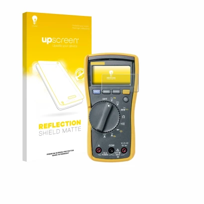 Parte frontale di una confezione del prodotto con il logo del marchio upscreen. Accanto è raffigurato il dispositivo Fluke 115