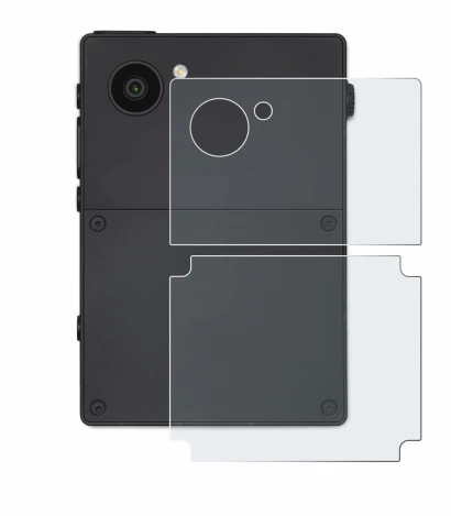 Immagine del dispositivo Light Phone 3 (Posteriore) con un'ampia varietà di protezioni per lo schermo.