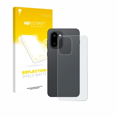 Parte frontale di una confezione del prodotto con il logo del marchio upscreen. Accanto è raffigurato il dispositivo OnePlus 1