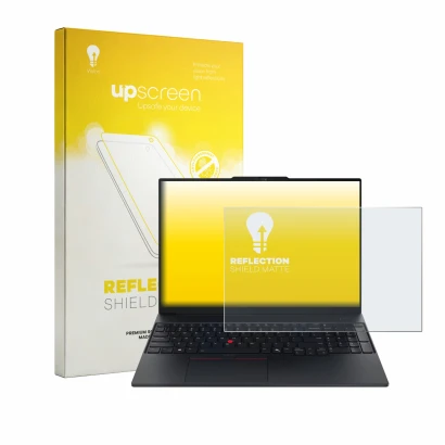 Parte frontale di una confezione del prodotto con il logo del marchio upscreen. Accanto è raffigurato il dispositivo Lenovo Th
