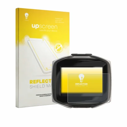Parte frontale di una confezione del prodotto con il logo del marchio upscreen. Accanto è raffigurato il dispositivo Mares Qua
