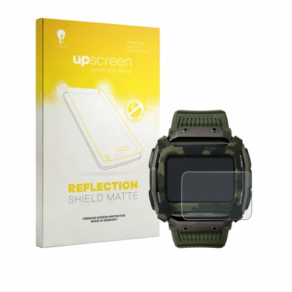 Parte frontale di una confezione del prodotto con il logo del marchio upscreen. Accanto è raffigurato il dispositivo Timex Com