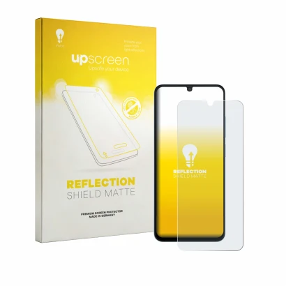 Parte frontale di una confezione del prodotto con il logo del marchio upscreen. Accanto è raffigurato il dispositivo Xiaomi Po