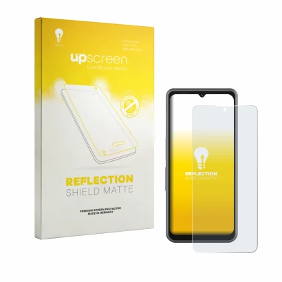Parte frontale di una confezione del prodotto con il logo del marchio upscreen. Accanto è raffigurato il dispositivo Sonim XP