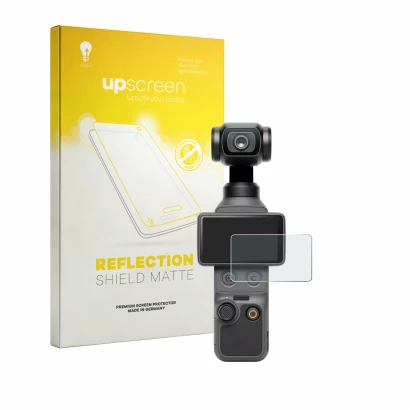 Parte frontale di una confezione del prodotto con il logo del marchio upscreen. Accanto è raffigurato il dispositivo DJI Osmo