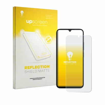 Parte frontale di una confezione del prodotto con il logo del marchio upscreen. Accanto è raffigurato il dispositivo Xiaomi Re