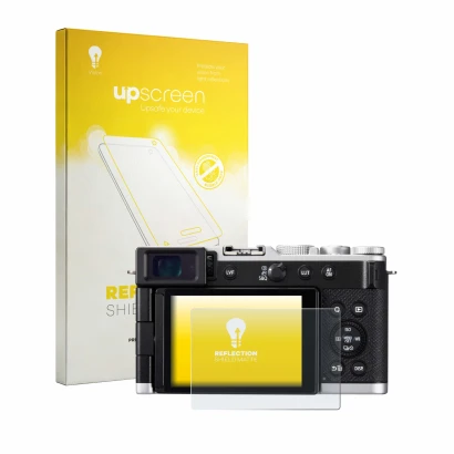 Parte frontale di una confezione del prodotto con il logo del marchio upscreen. Accanto è raffigurato il dispositivo Panasonic
