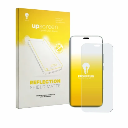 Parte frontale di una confezione del prodotto con il logo del marchio upscreen. Accanto è raffigurato il dispositivo Honor 600