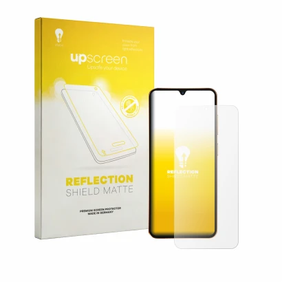 Parte frontale di una confezione del prodotto con il logo del marchio upscreen. Accanto è raffigurato il dispositivo Hotwav A1