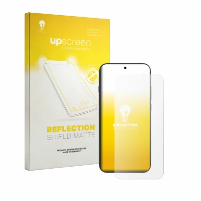 Parte frontale di una confezione del prodotto con il logo del marchio upscreen. Accanto è raffigurato il dispositivo Oppo Reno