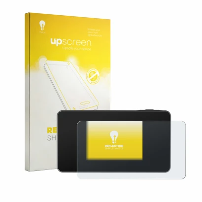 Parte frontale di una confezione del prodotto con il logo del marchio upscreen. Accanto è raffigurato il dispositivo TP-Link M