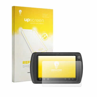Parte frontale di una confezione del prodotto con il logo del marchio upscreen. Accanto è raffigurato il dispositivo Zebra ET1