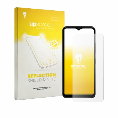 Parte frontale di una confezione del prodotto con il logo del marchio upscreen. Accanto è raffigurato il dispositivo HMD Arc c