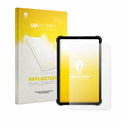 Parte frontale di una confezione del prodotto con il logo del marchio upscreen. Accanto è raffigurato il dispositivo Oukitel R