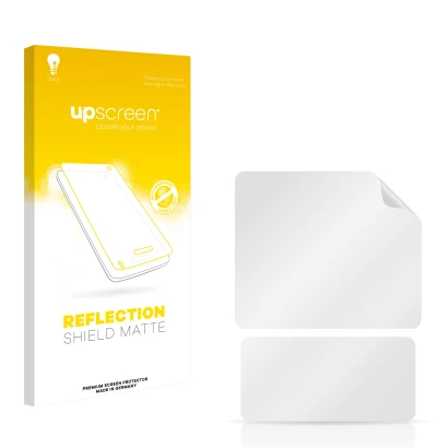 Parte frontale di una confezione del prodotto con il logo del marchio upscreen. Accanto si trova la protezione per lo schermo