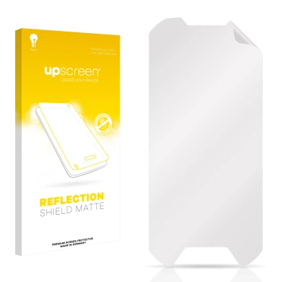 Parte frontale di una confezione del prodotto con il logo del marchio upscreen. Accanto si trova la protezione per lo schermo 