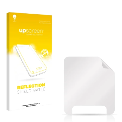 Parte frontale di una confezione del prodotto con il logo del marchio upscreen. Accanto si trova la protezione per lo schermo