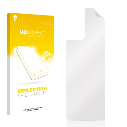 Parte frontale di una confezione del prodotto con il logo del marchio upscreen. Accanto si trova la protezione per lo schermo 