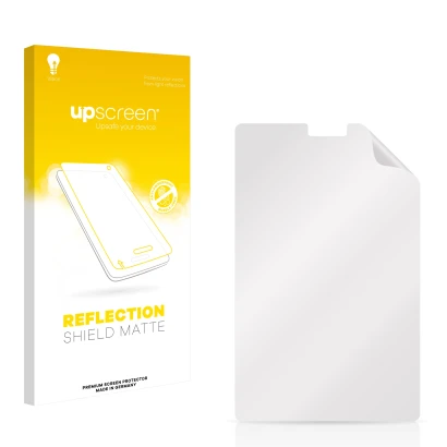 Parte frontale di una confezione del prodotto con il logo del marchio upscreen. Accanto si trova la protezione per lo schermo 