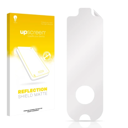 Parte frontale di una confezione del prodotto con il logo del marchio upscreen. Accanto si trova la protezione per lo schermo