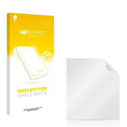 Parte frontale di una confezione del prodotto con il logo del marchio upscreen. Accanto si trova la protezione per lo schermo 