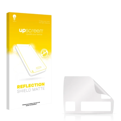 Parte frontale di una confezione del prodotto con il logo del marchio upscreen. Accanto si trova la protezione per lo schermo