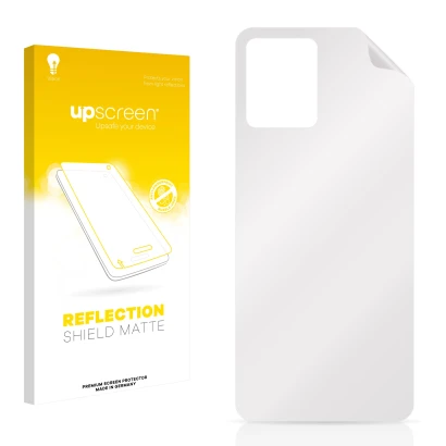 Parte frontale di una confezione del prodotto con il logo del marchio upscreen. Accanto si trova la protezione per lo schermo 