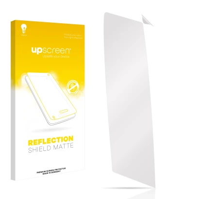 Parte frontale di una confezione del prodotto con il logo del marchio upscreen. Accanto si trova la protezione per lo schermo