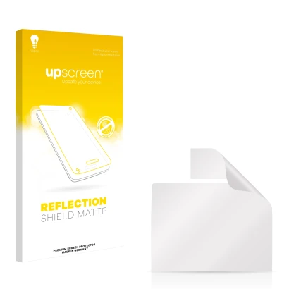 Parte frontale di una confezione del prodotto con il logo del marchio upscreen. Accanto si trova la protezione per lo schermo 