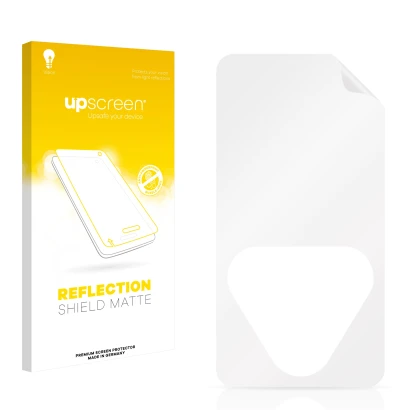 Parte frontale di una confezione del prodotto con il logo del marchio upscreen. Accanto si trova la protezione per lo schermo