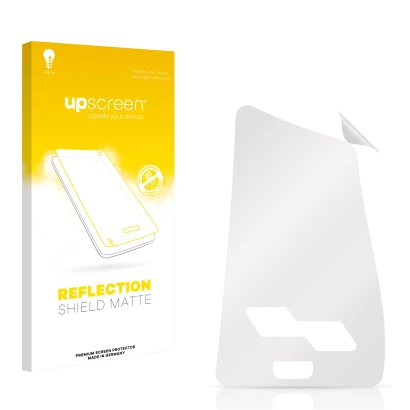 Parte frontale di una confezione del prodotto con il logo del marchio upscreen. Accanto si trova la protezione per lo schermo