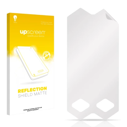 Parte frontale di una confezione del prodotto con il logo del marchio upscreen. Accanto si trova la protezione per lo schermo