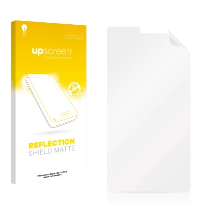 Parte frontale di una confezione del prodotto con il logo del marchio upscreen. Accanto si trova la protezione per lo schermo