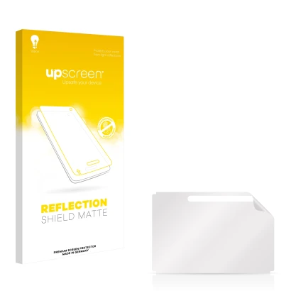 Parte frontale di una confezione del prodotto con il logo del marchio upscreen. Accanto si trova la protezione per lo schermo